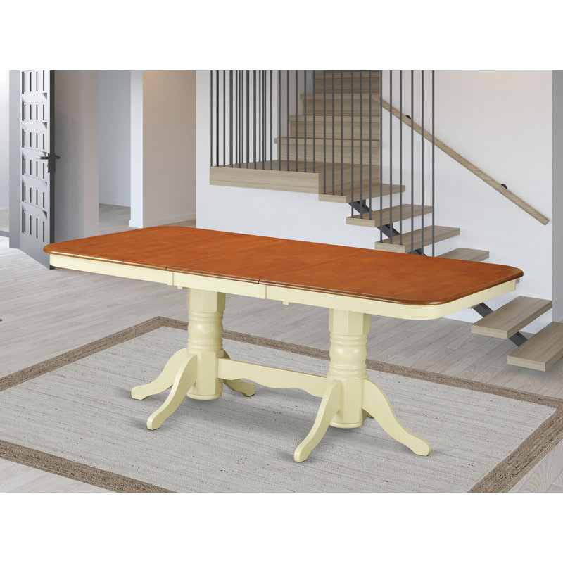 Napoleon Kitchen Table - a Rectangle Dining Table Top with Butterfly Leaf & Double Pedestal Base, Buttermilk & Cherry