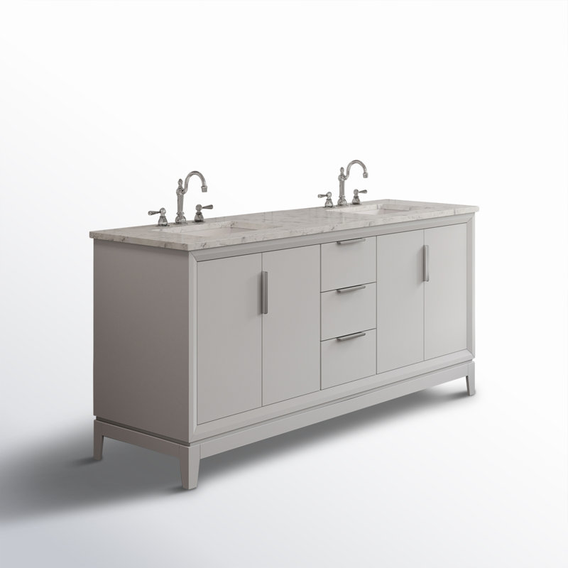 Elizabeth 72" Double Bathroom Vanity Set with Mirror, Pure White, Hook