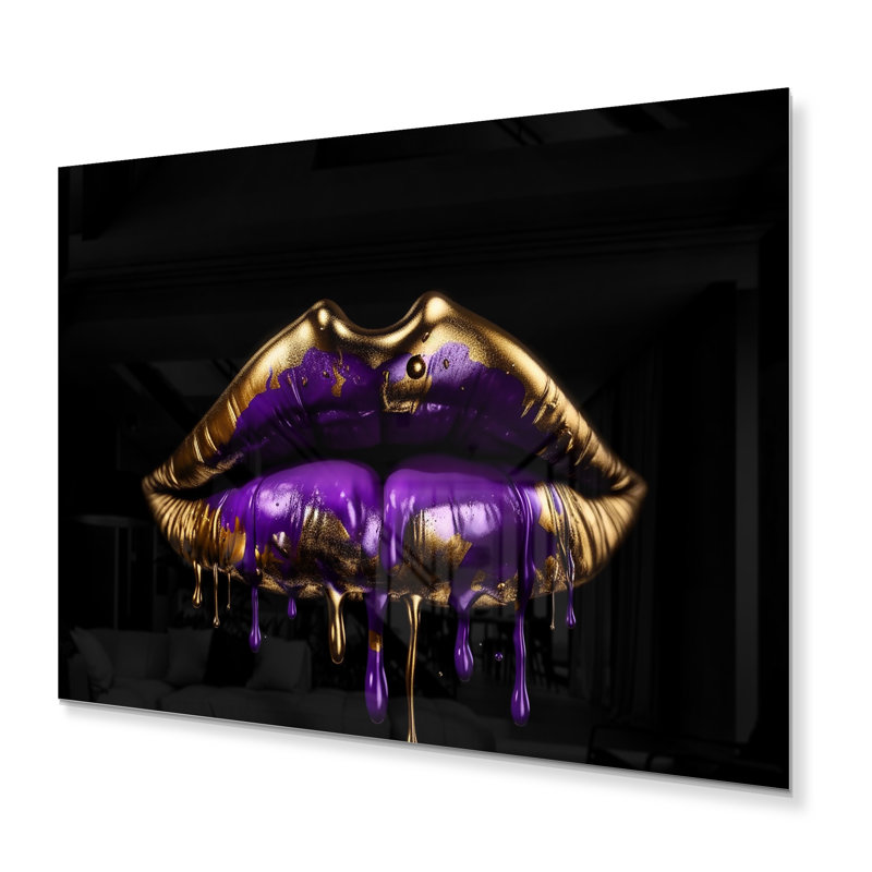 Gold Lips of Luxury III - impression sans cadre sur métal, H 12 po x l 20 po x P 1 po