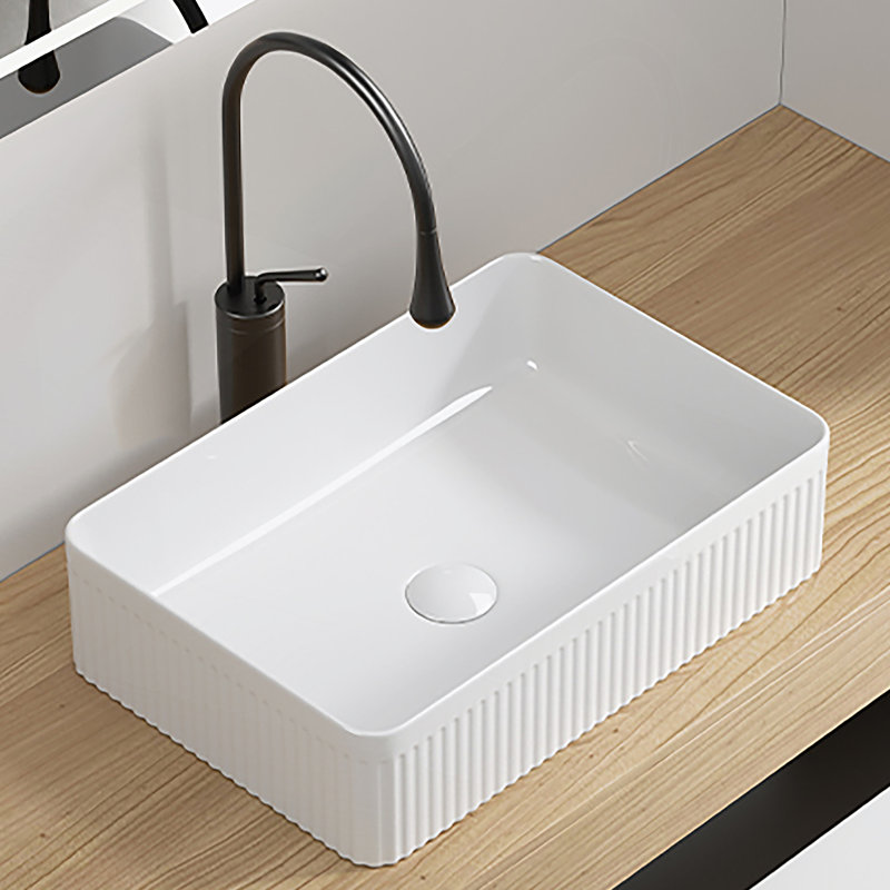 Vessel Sink Rectangular Above Counter White Porcelain Ceramic Modern Bathroom Vanity Sink Rectangle Art Basin, Milk White