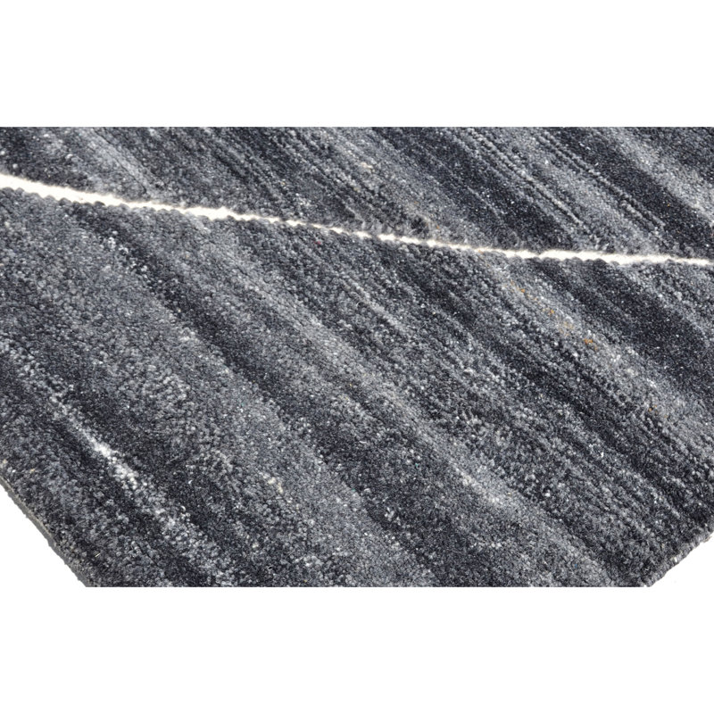 Tapis gris anthracite noué à la main de haute qualité, Rectangulaire 8 pi x 10 pi