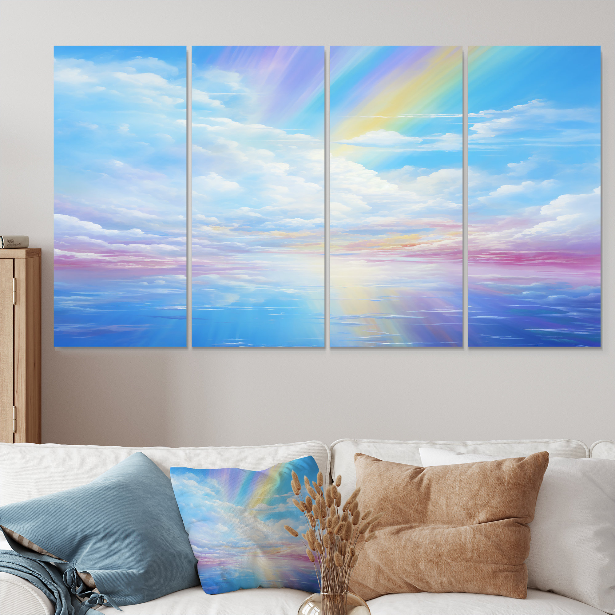 Ebern Designs Rainbow In Pink Clouds Blue Sky - Clouds Wall Art Set 4 ...