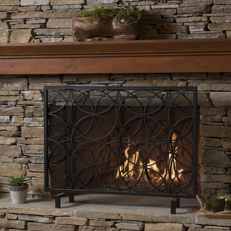 Thayer Single Panel Iron Fireplace Screen, Black