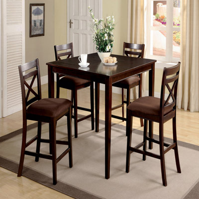 Transitional Style 5-Piece Counter Height Dining Table Set 1 X Table 4 X Chair Microfiber Padded Seat Cross Back Seat