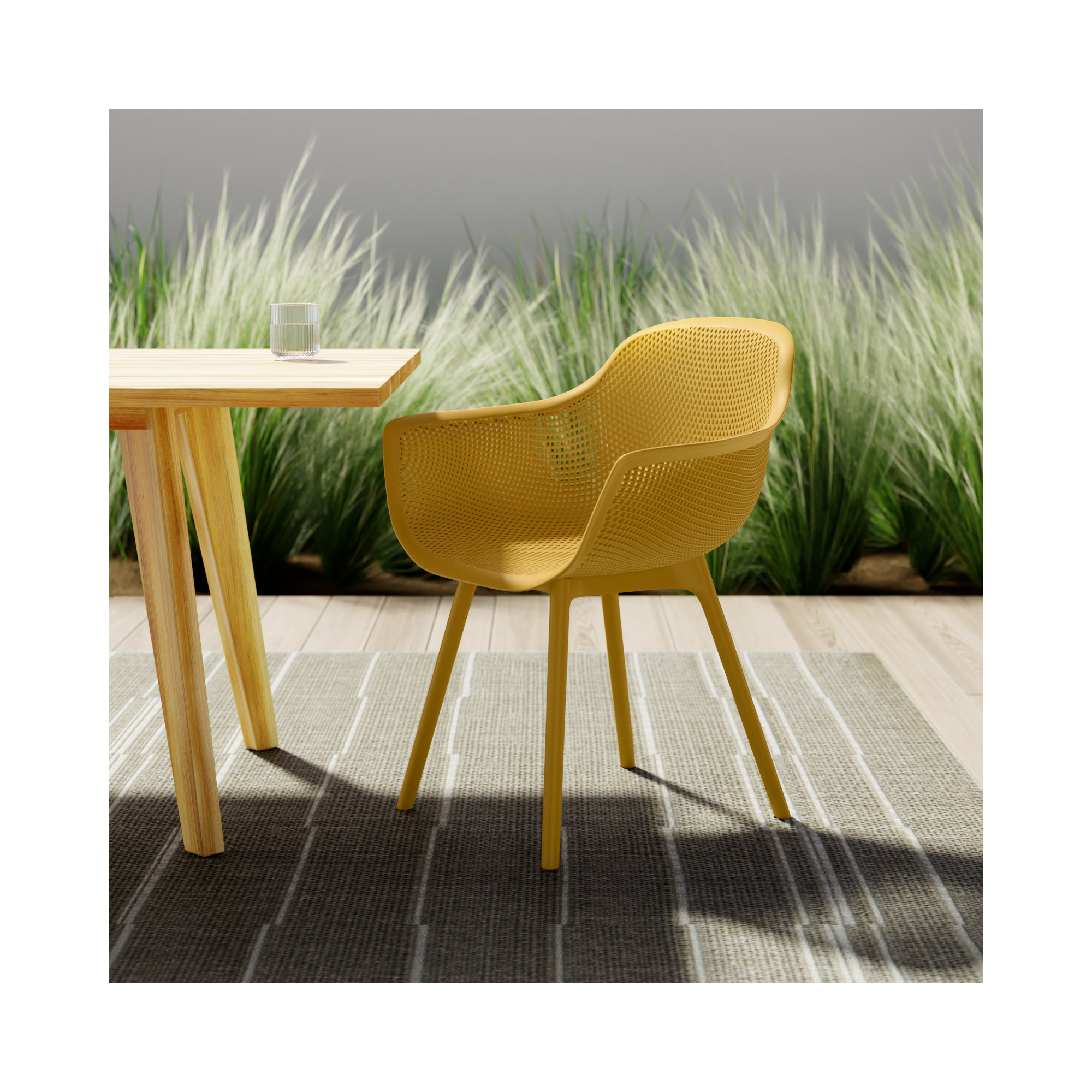 Artha Premium All-Weather Wicker Outdoor Dining Armchair, Yellow