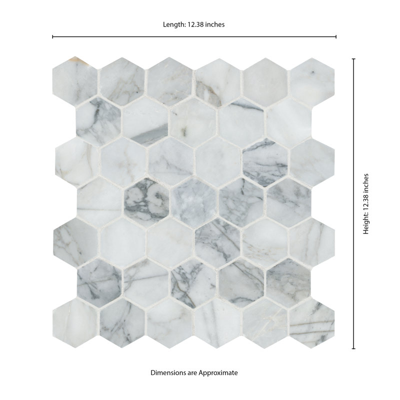 Venatino Elysia Hexagon 12 in. x 12 in. Honed Marble Mosaic Floor and Wall Tile