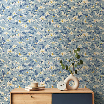 Lino Leaves - Soft Navy