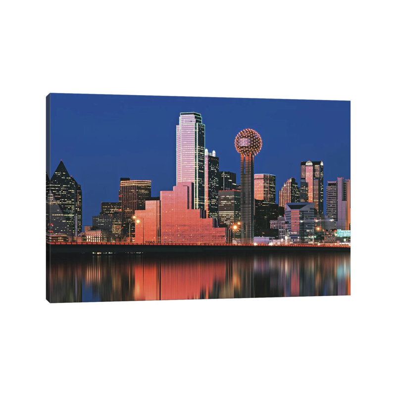 Reflection Of Skyscrapers In A Lake, Dallas, Texas, USA - Wrapped Canvas Print, 101.6 cm H x 66.04 cm W x 3.175 cm D