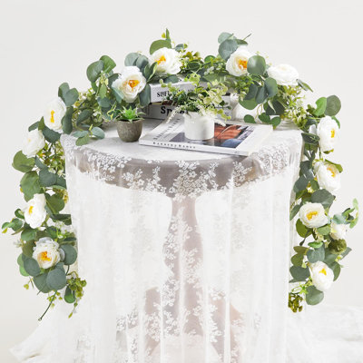 Guirlande artificielle d'eucalyptus et de roses, fausse vigne pour mariage et décoration intérieure; blanc