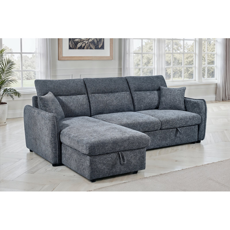 4 Seater Sofa Bed, Blue, Left Hand Facing