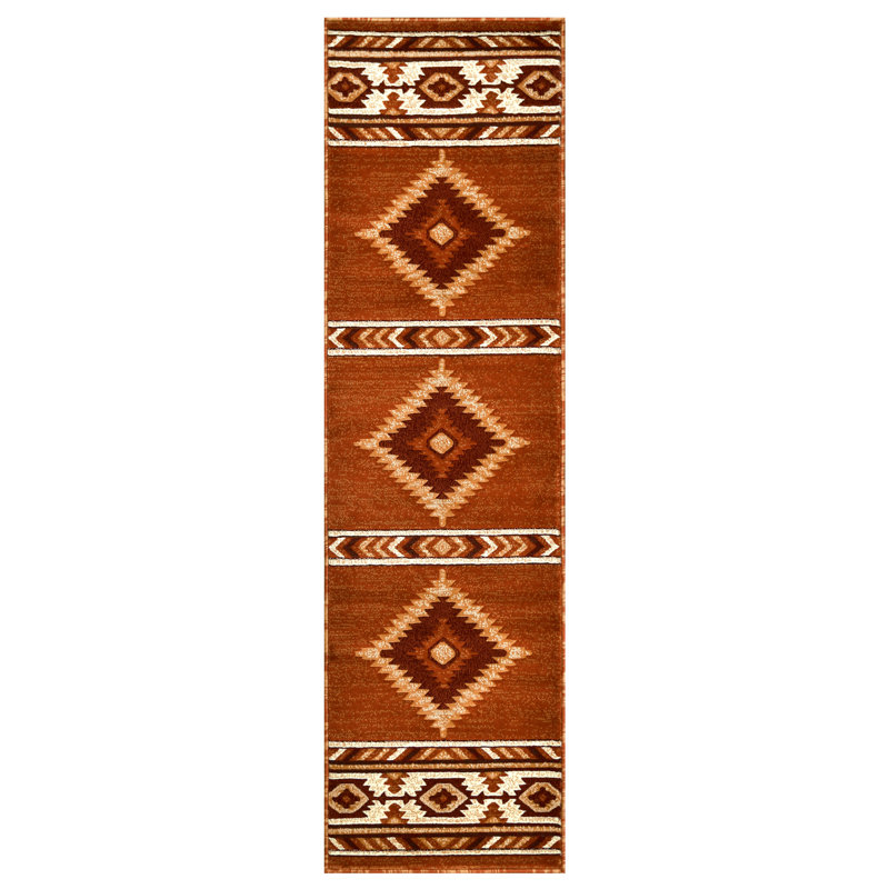 Tapis de style sud-ouest beige HR Rust, Tapis de couloir de 2 pi x 7 pi