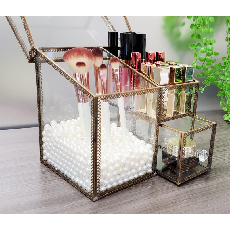 Organisateur de maquillage en verre Stenya, Or brossé