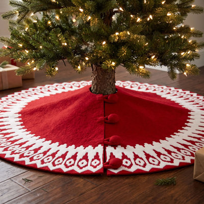 Handmade Felt Christmas Tree Skirt - Red Scandinavian Design - 60"