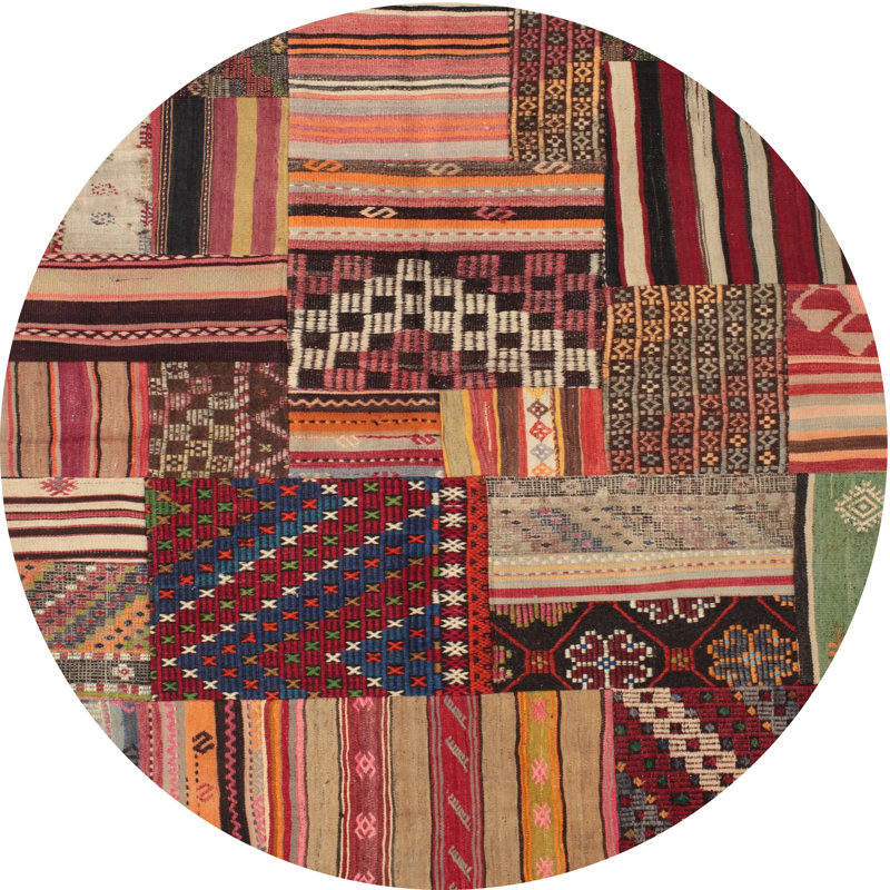 Tapis contemporain rouge / noir, Rond 7 pi