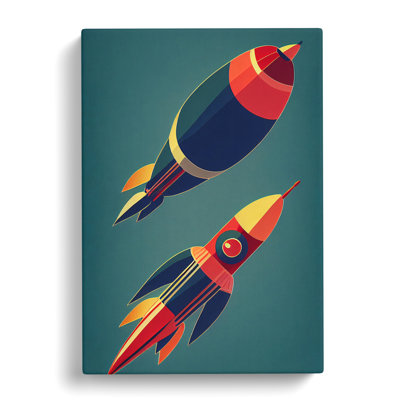 Retro Spaceship Rockets - Wrapped Canvas