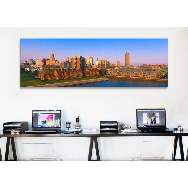 « view high angle of a city, buffalo, new york state », reproduction de photo sur toile, H 12 po x l 36 po x P 1,5 po