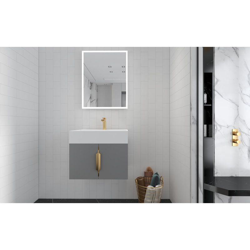 Ensemble de meuble-lavabo simple 24 po avec surface solide Amazon, Blanc, Gris, Or