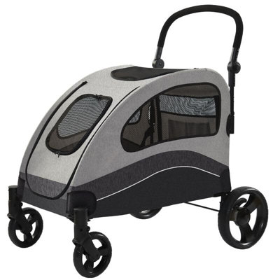 Heavy Duty Dog Stroller for Large Dogs to 160 lbs, Foldable Pet Wagon with Shock Absorbing Wheels, 360° Mesh Windows