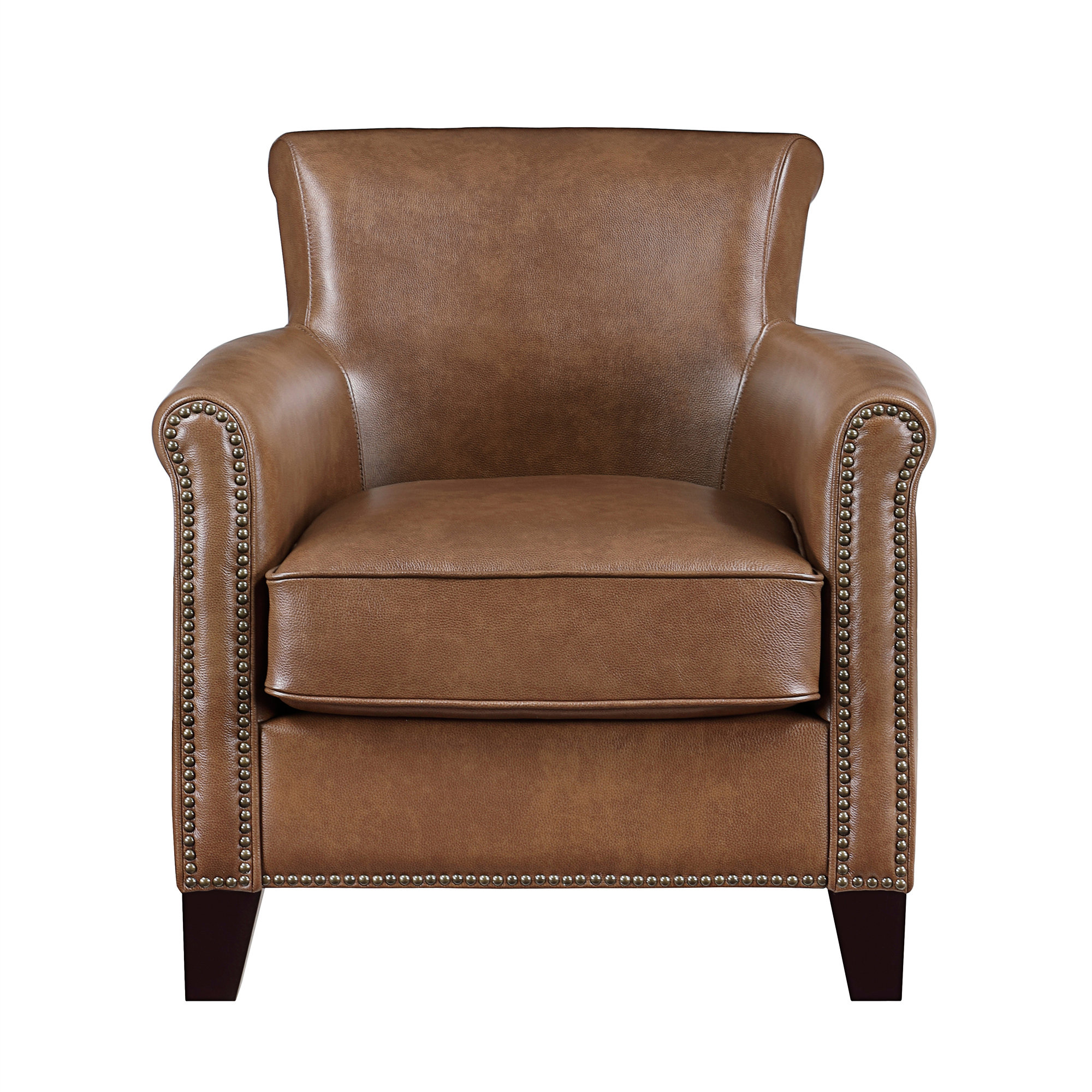 Wildon Home® Traditional Brown Leather Accent Chair 1Pc Solid Wood