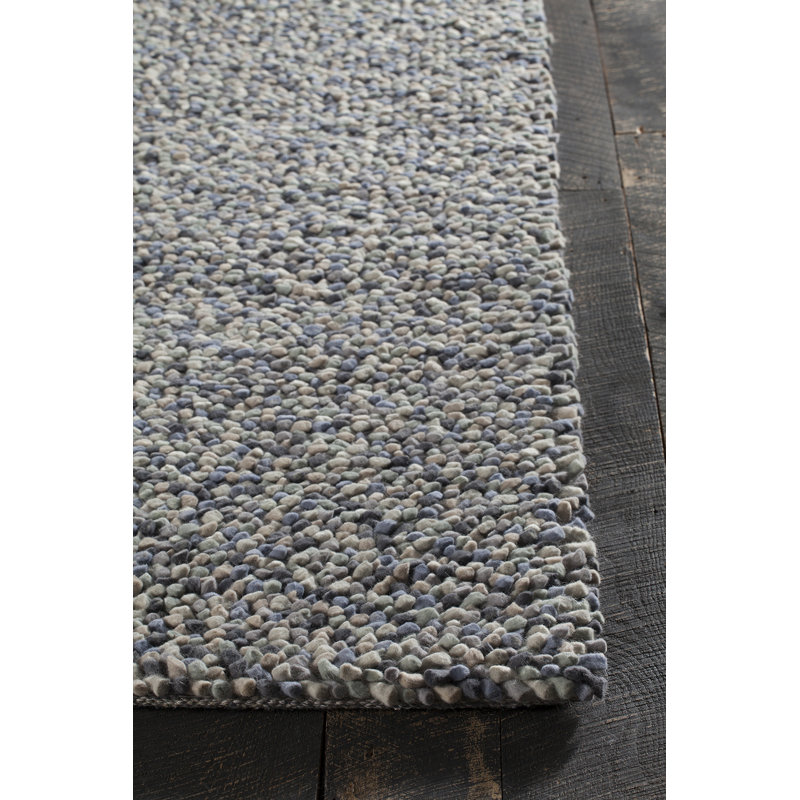 Kerre Authentic Hand-Woven Handmade High Pile Modern Gray, White, Blue & Navy Pebbled Gems Wool Area Rug, Rectangle 9' x 13'