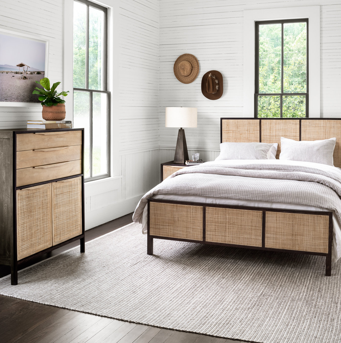 Nellie 33.5" Cane Dresser, Black/Natural