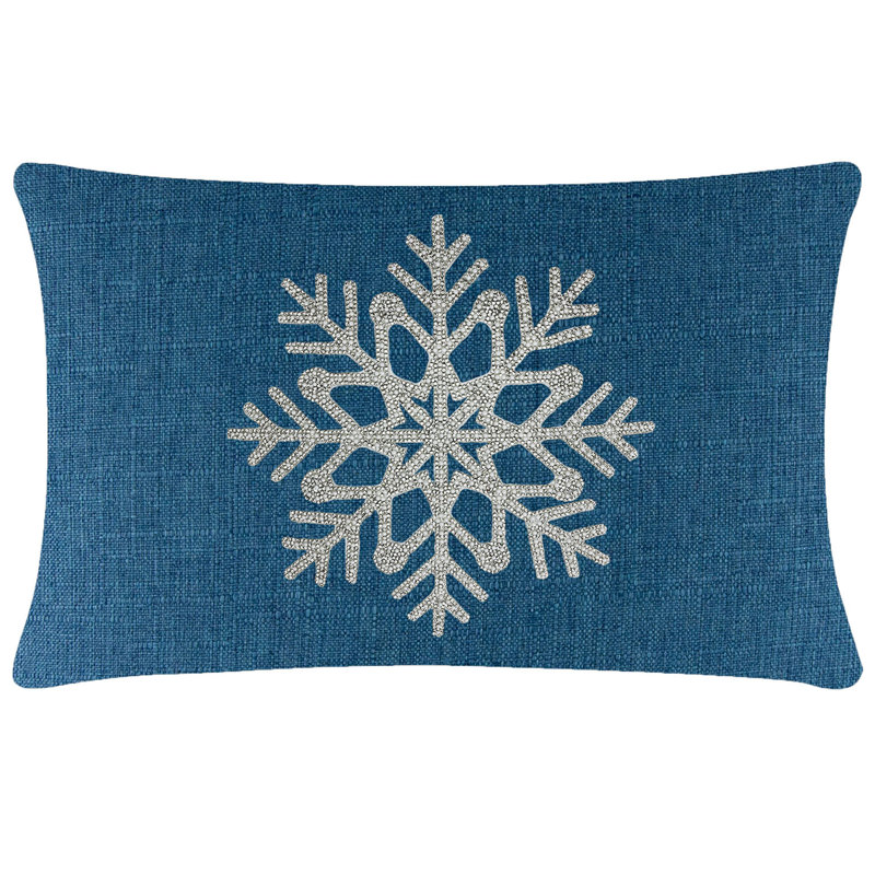 20" White Snowflake Pillow with Rhinestone Design
