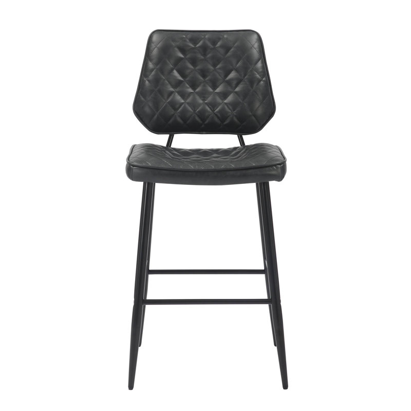 Garrick Real Leather Bar Stool, Black