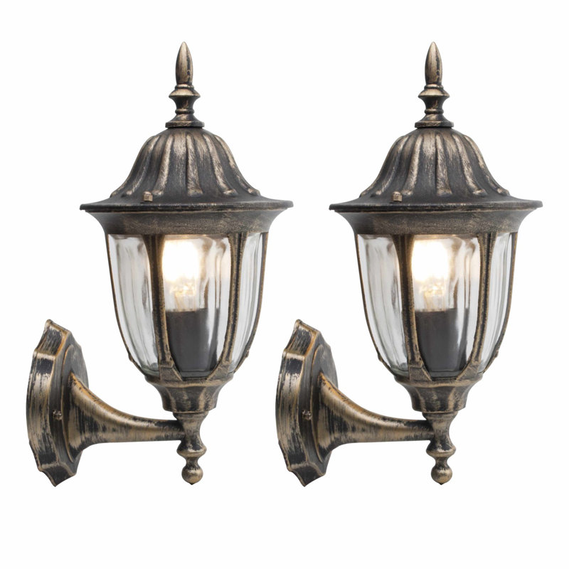 Adalyna 35.5cm H Outdoor Armed Sconce, Black/Brushed Gold