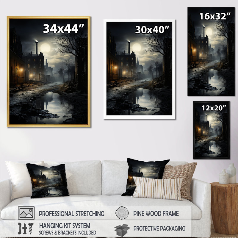 «Moody Night Factory Aesthétique II», reproduction sur toile, Cadre flottant noir, H 20 po x l 12 po x P 1 po