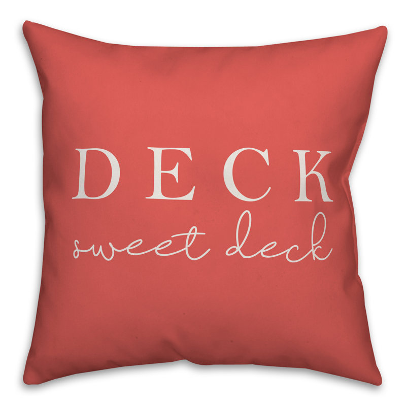 Textual Outdoor Throw Pillow, Coral, 18" H x 18" W