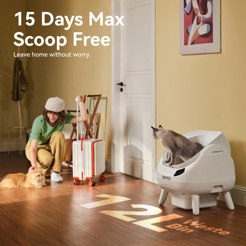Open-X Open-Top Automatic Litter Box, Large, Multi-Cat, White Always-Open Safe Exit, 2.4G & 5G WiFi, AI Waste Analysis, Health Monitor, App Control, Odor Free, Easy to Use, Whisper-Quiet