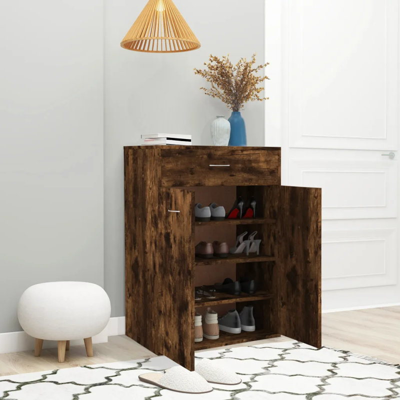Sandara 12 Pair Shoe Storage Cabinet, Smoked Oak