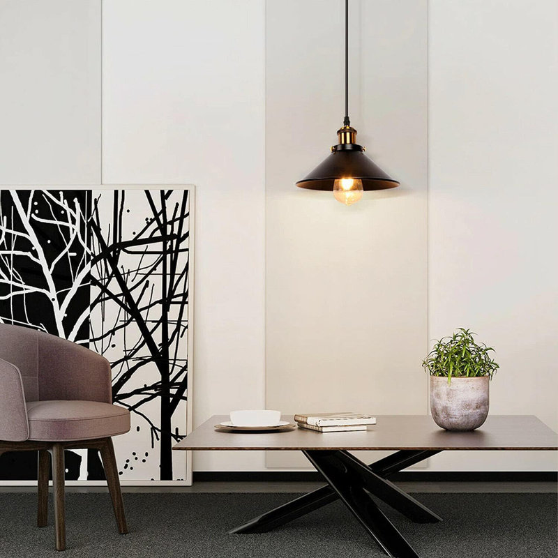 Modern Industrial Cone Pendant Light | Adjustable 1-Light Ceiling Fixture for Kitchen Islands, Dining Areas & Hallways, Black