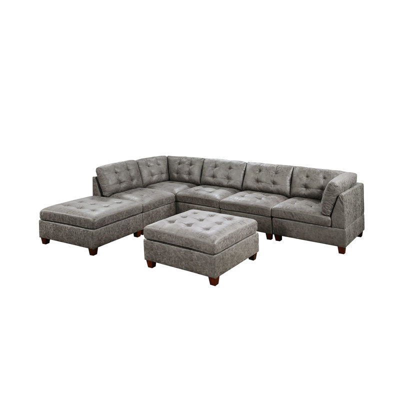 Ensemble modulaire de salon modulaire 7 pièces, Polyester à 100 % gris antique