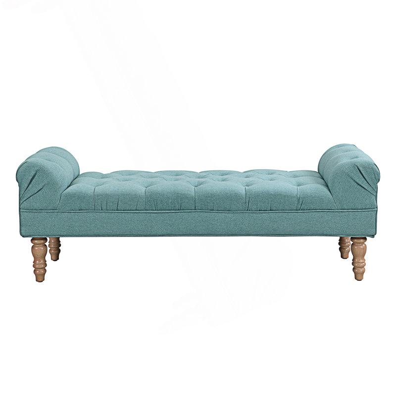 Banc de bout capitonné à boutons, Bleu sarcelle vieilli