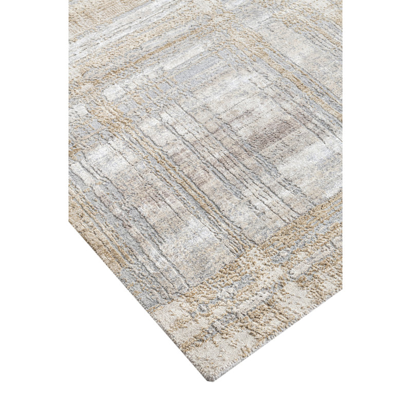 Hand Knotted Abstract Area Rug in Gray/Beige/Taupe, Rectangle 5' x 8'