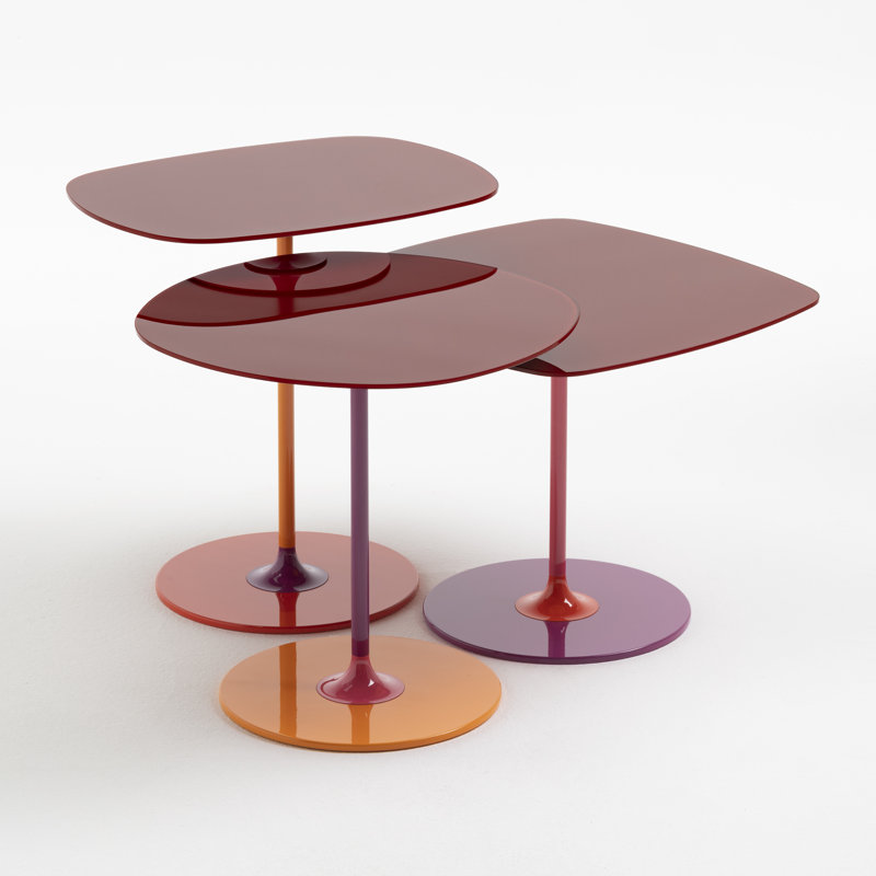 Thierry Glass End Table, 19.66" H x 19.66" W x 13" D, Burgundy