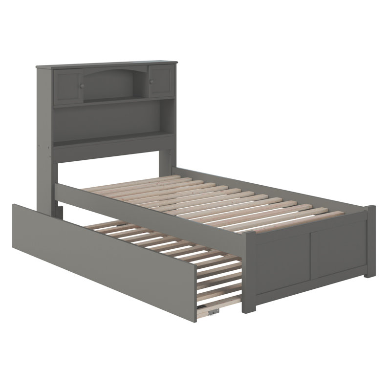 Lit plateforme avec rangement et lit gigogne en bois massif Brevyn, Gris, Twin