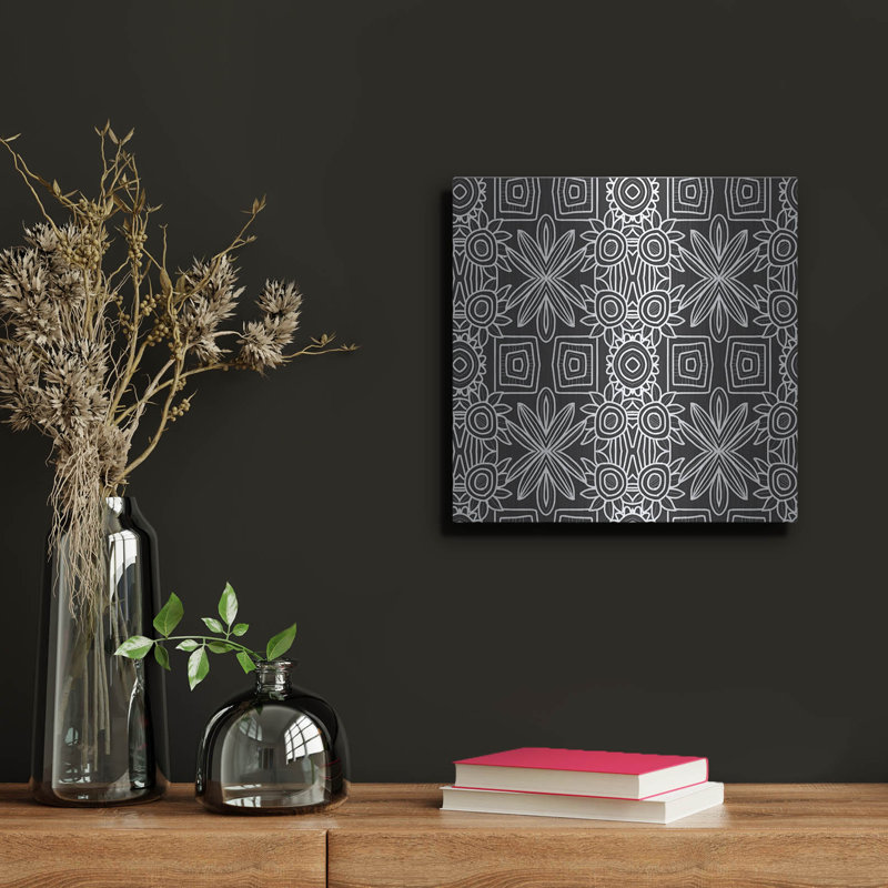 «Lark Manor ™« Black and White Boho Floral »par Linda Woods, art mural en métal, H 12 po x l 12 po