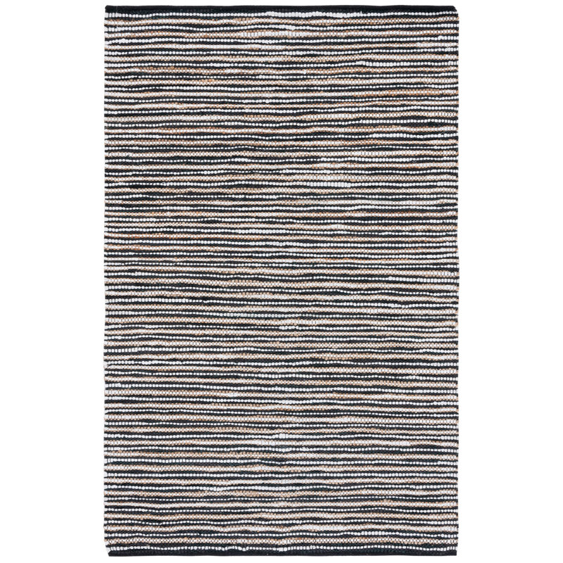 Tapis ivoire / noir en cuir tissé à la main Gerell, Rectangle 5 pi x 8 pi