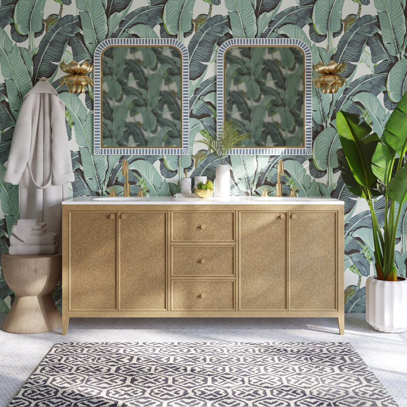 Benita 72" Rattan and Oak Bathroom Vanity