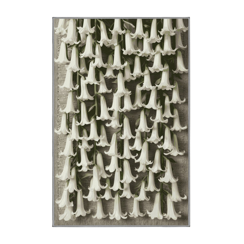 Tapis gris botanique lavable à la machine, Rectangle 4 pi x 6 pi