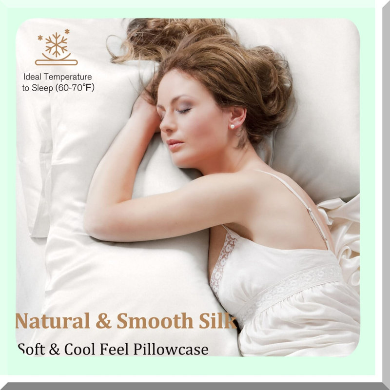 CoolSilk HairGuard Pillowcase Set - 100% Mulberry Silk, Hidden Zipper, Cooling Technology, Queen Size - Pack of 2, White