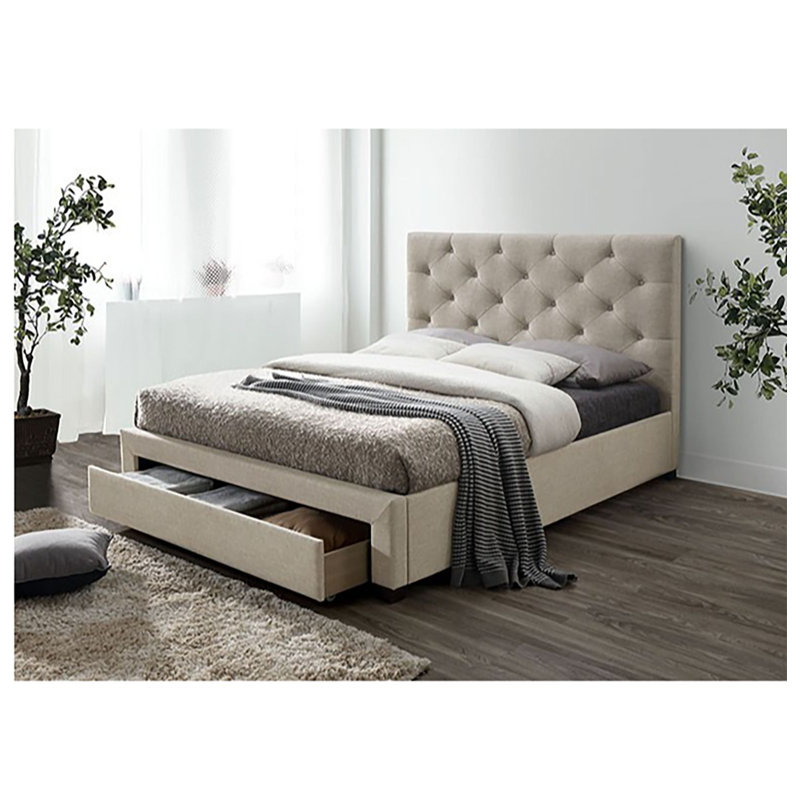Lit plateforme tapissier capitonné Mariangela, Beige, Grand