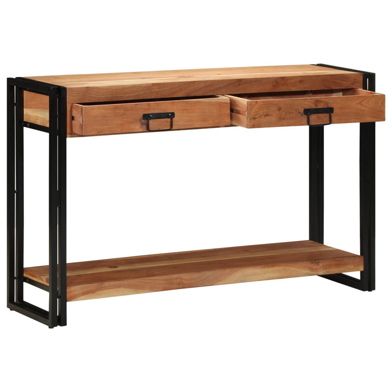 Solid Wood Top Console Table, Brown, 75cm H x 120cm W x 33cm D