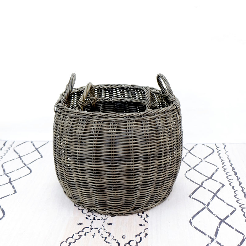2 rangements tissés à la main - plastique gris pour couvertures, coussins 16,25 po X 15,42 avec poignées panier 2 pinces à cravate foncées
