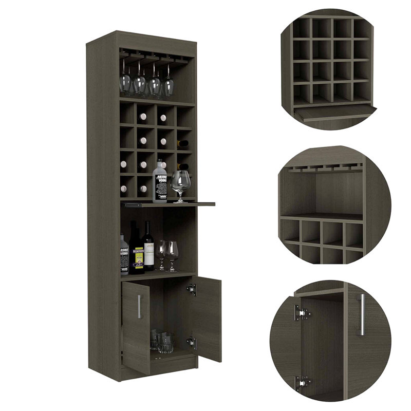 16-Bottle 1-Shelf Bar Cabinet, Oak