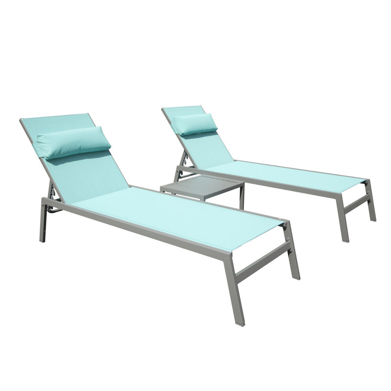 Patio Chaise Lounge Set Of 3, Aluminum Pool Chairs With Side Table, Adjustable Recliner For All-Weather Outdoor Relaxation