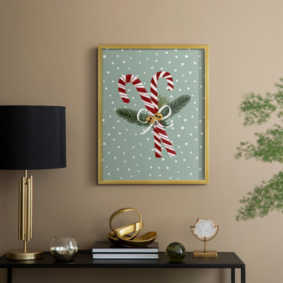 «Peppermint Snowman Collection B», reproduction encadrée - bois massif