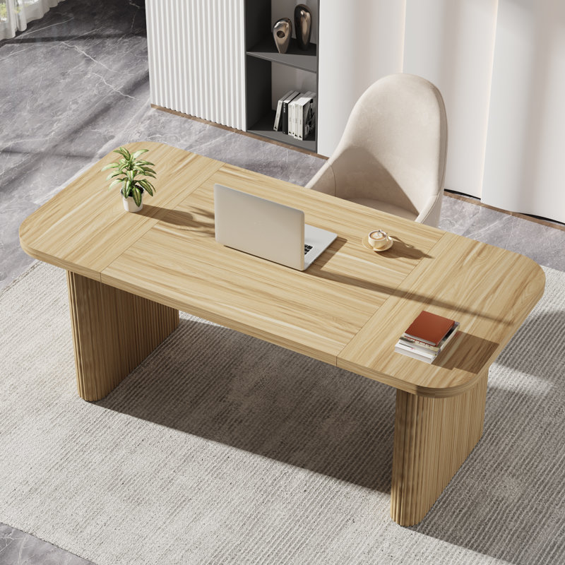 Girace 62.99'' W Modern Simple Executive Computer Desk with Engineered Wood Top and Legs, Oak
